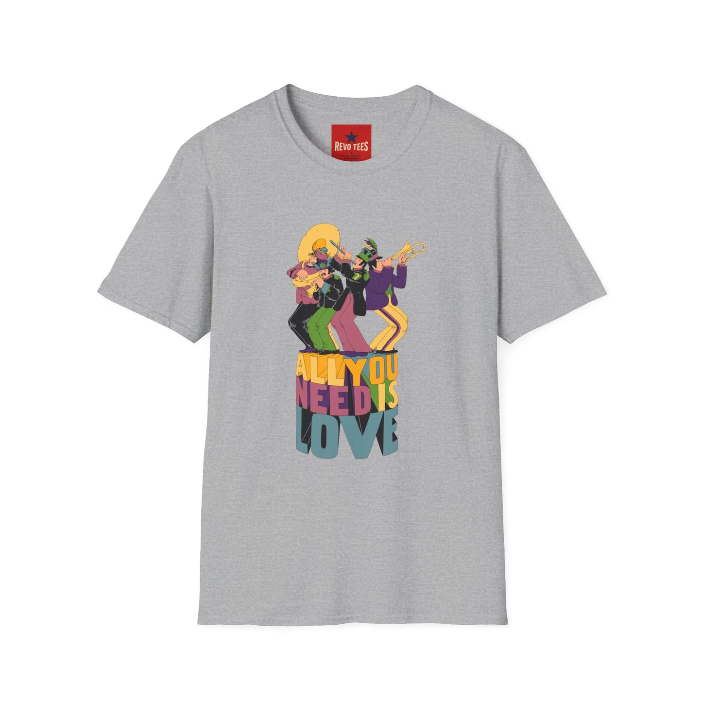 T-Shirt — Retro Jazz Band "All You Need Is Love" Graphic