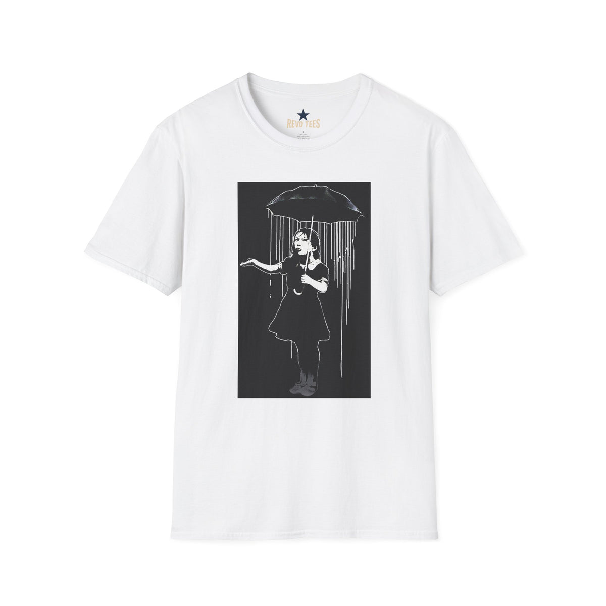 Revotees Banksy Girl with Umbrella Chalk Art T-Shirt