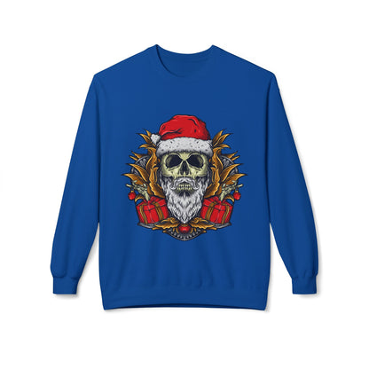 Skull Santa — Edgy Christmas Skull with Santa Hat and Gifts Crewneck Sweatshirt