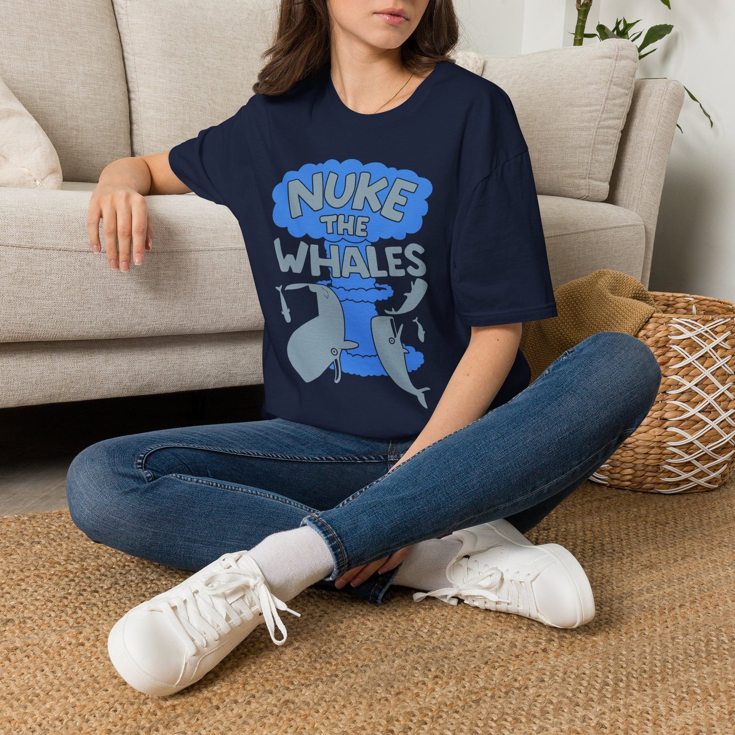 T-Shirt — 'Nuke the Whales' Satirical Graphic Tee (Funny Retro Ocean Design)