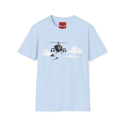 Banksy Helicopter Pilot Graphic T-Shirt — Vintage Chopper Clouds Design