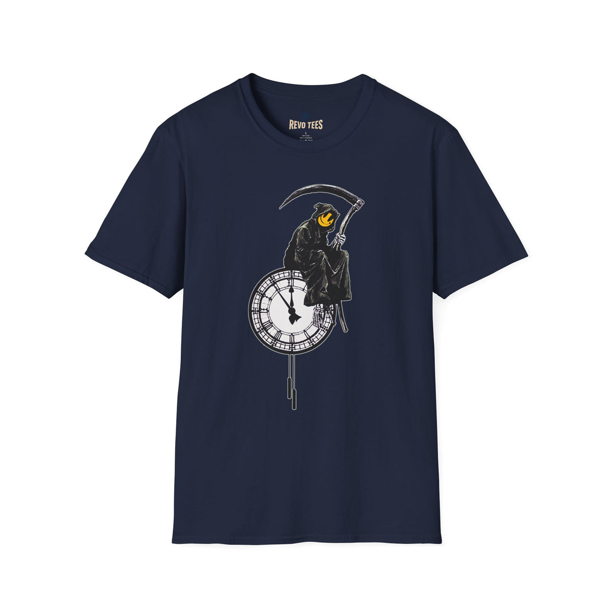 Revotees Banksy Grim Reaper Clock Graphic Smiley Mask T-Shirt - alternate view 9