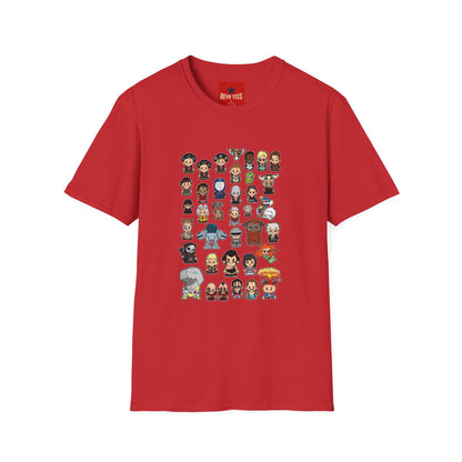 Cute Chibi Characters Crewneck T‑Shirt — Cartoon Character Grid Tee