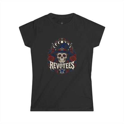 Revotees Skull Tee — Women's Gothic Americana Graphic T‑Shirt