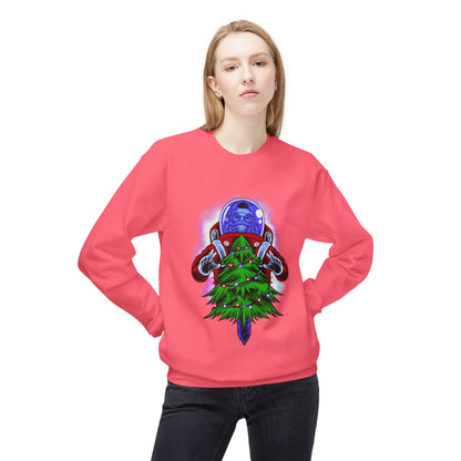 Astronaut Santa Pouncing on a Christmas Tree Crewneck Sweatshirt