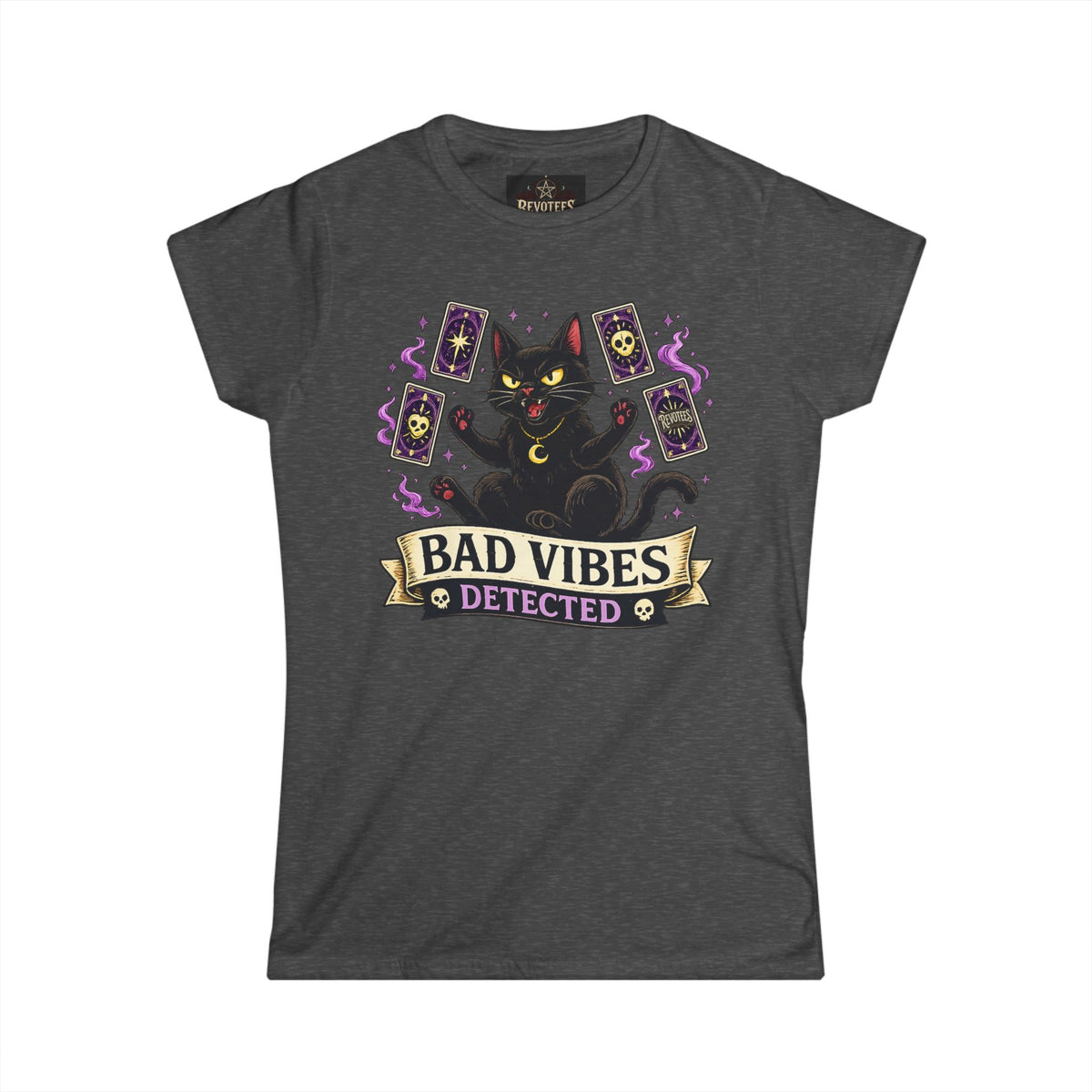 Revotees Bad Vibes Detected Cat Tarot Womens Witchy Graphic T-Shirt - alternate view 5