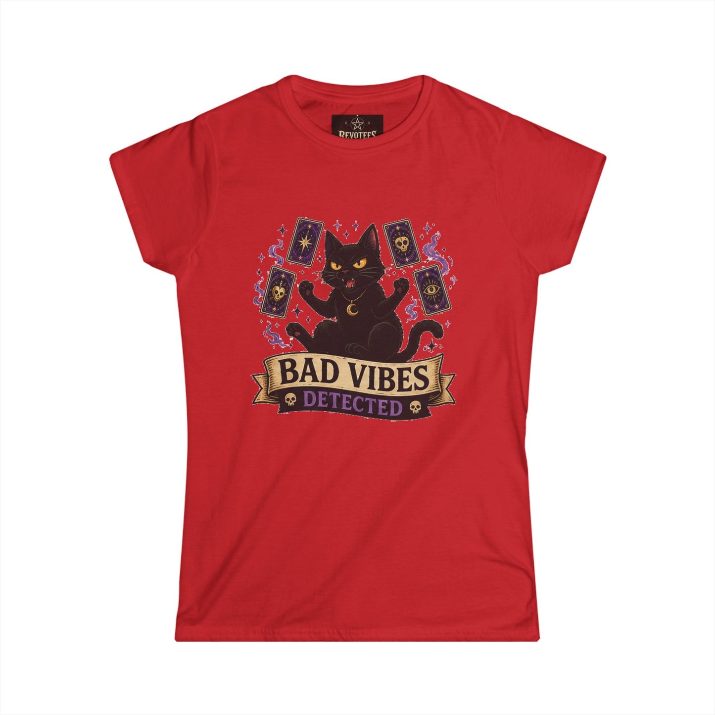 Bad Vibes Detected Cat Tarot Tee — Women's Witchy Graphic T-Shirt