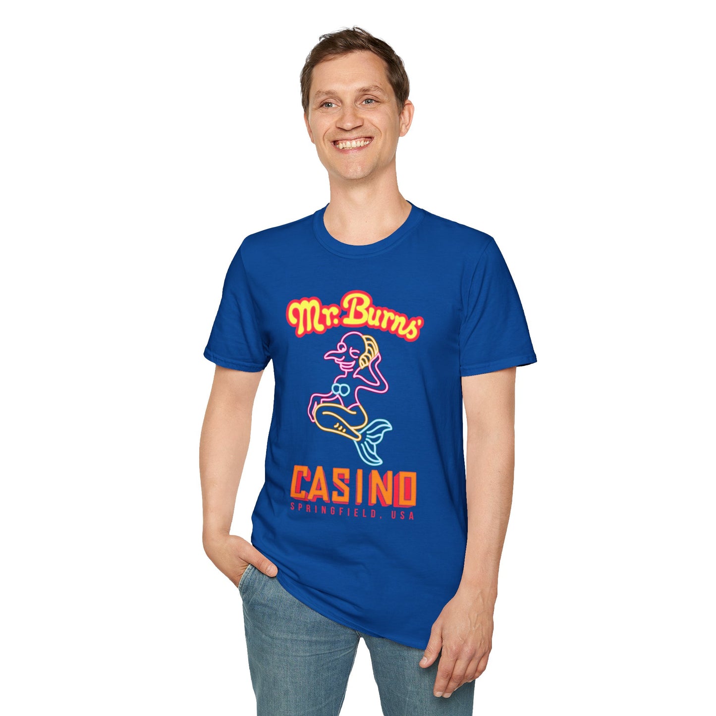 Mr. Burns Casino T-Shirt — Retro Neon Mermaid Resort Tee