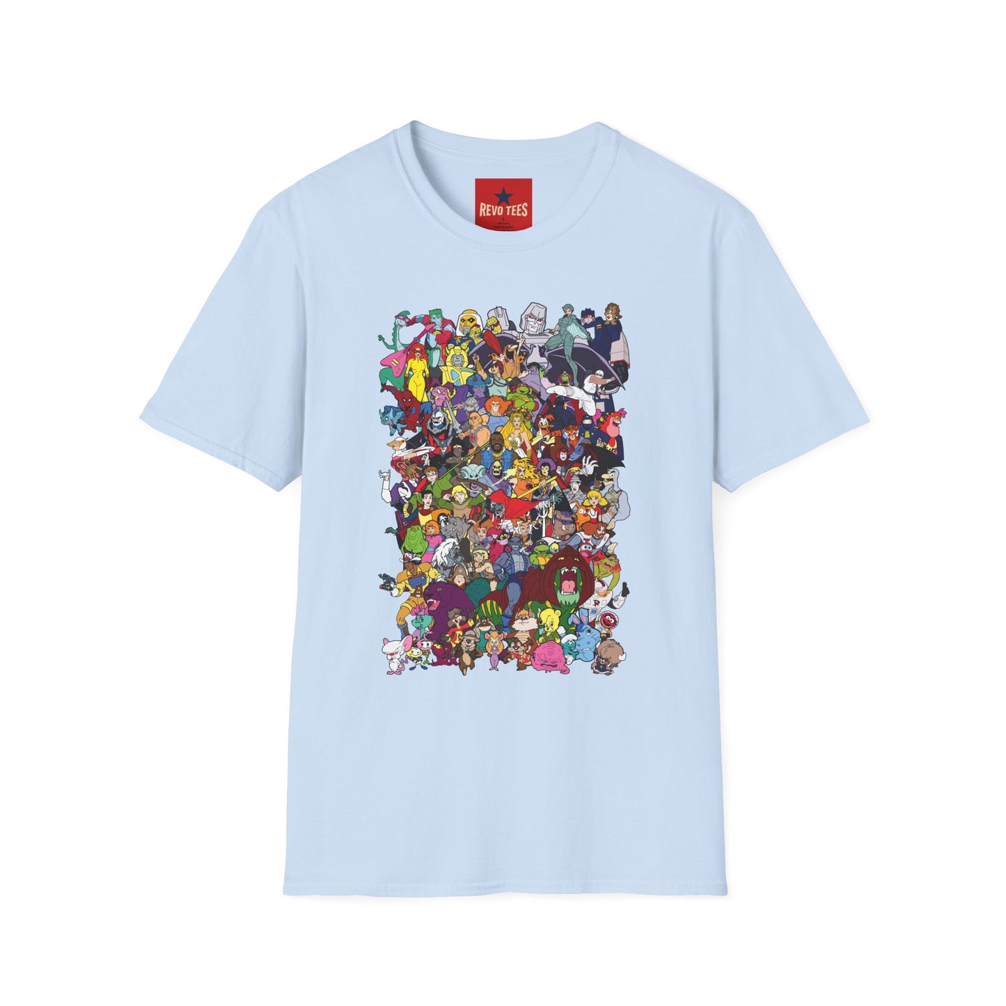 T-Shirt — Colorful Cartoon Characters Collage Graphic Tee