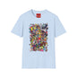 T-Shirt — Colorful Cartoon Characters Collage Graphic Tee