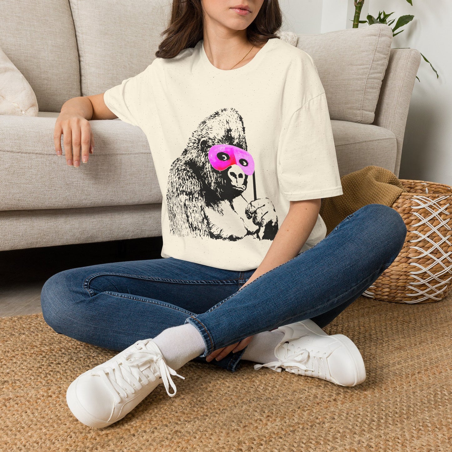 Banksy Gorilla with Pink Sleep Mask T-Shirt