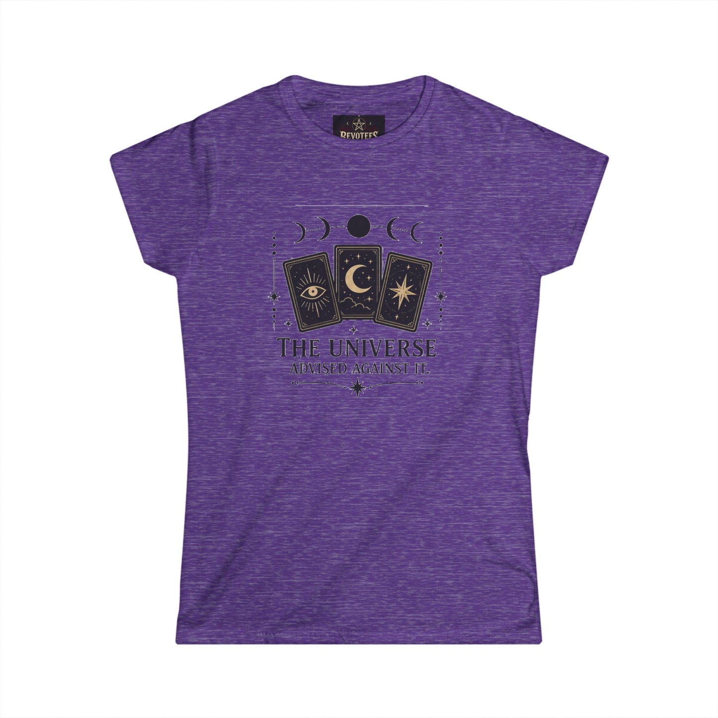 Women's Tee — 'The Universe Advised Against It' Tarot Moon Phase Graphic
