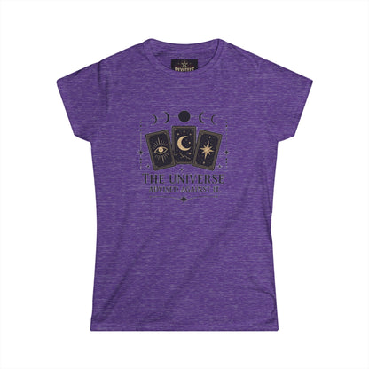 Women's Tee — 'The Universe Advised Against It' Tarot Moon Phase Graphic
