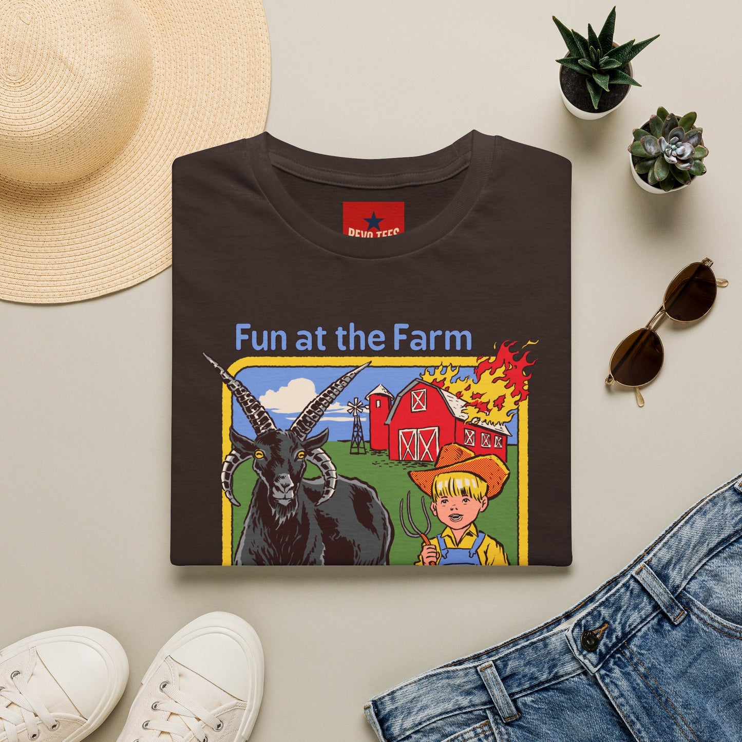 Fun at the Farm T-Shirt — Vintage Barn & Goat Graphic Tee