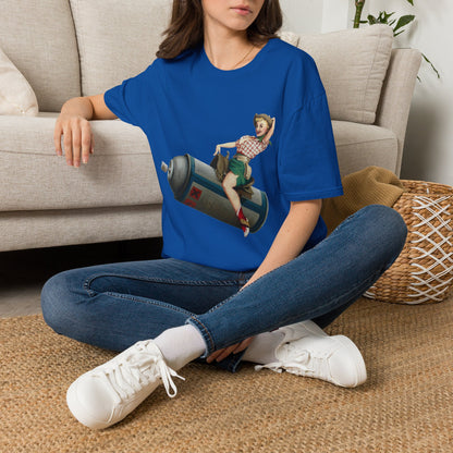 Banksy Pin-Up Cowgirl T-Shirt — Retro Pinup Girl Riding Soda Can Vintage Tee