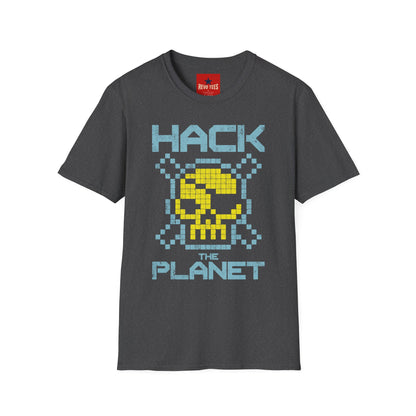 Hack the Planet T-Shirt — Retro Pixel Skull Hacker Graphic Tee