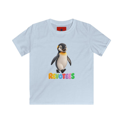 Kids Tee — Cute Pebble Penguin “REVOTEES” Colorful Logo