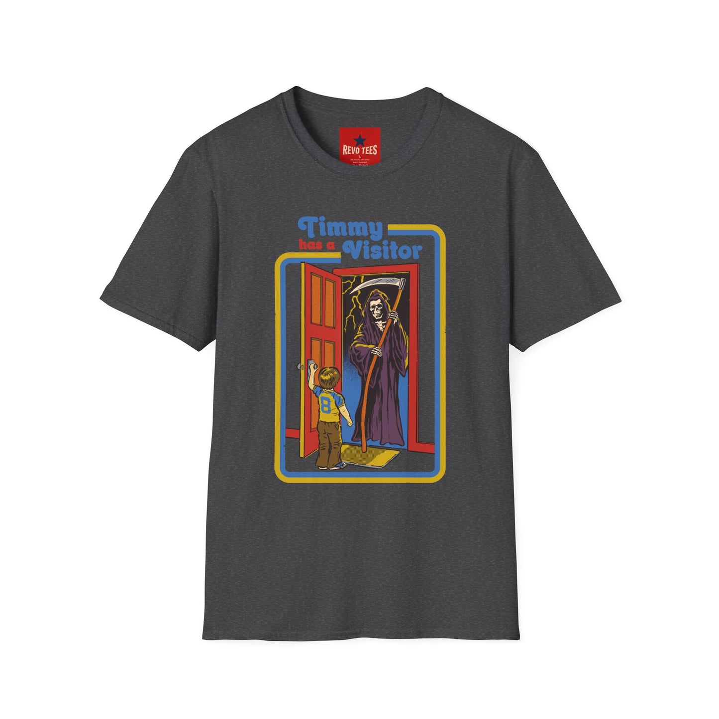 T-Shirt — “Timmy Has a Visitor” Retro Horror Graphic Tee