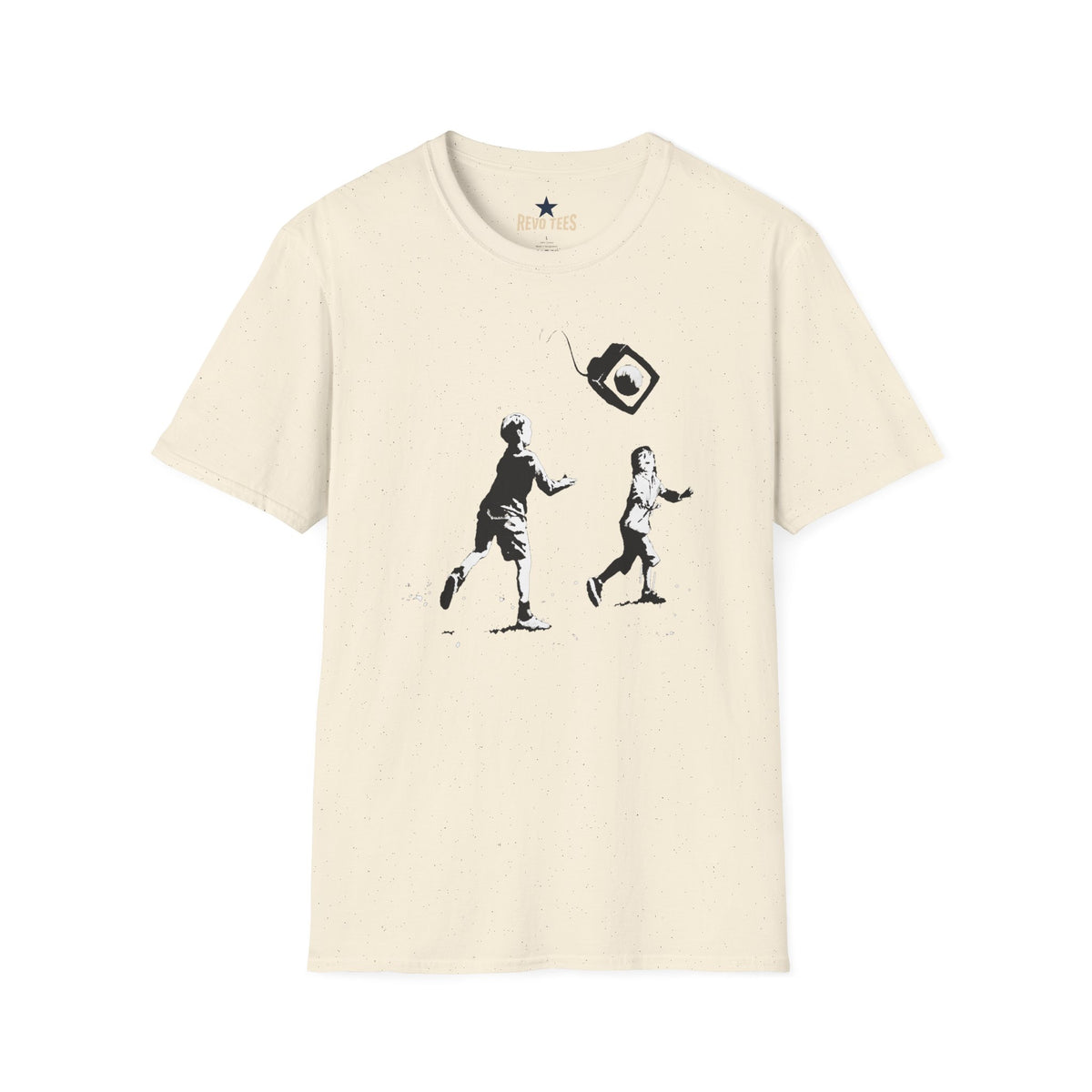 Revotees Banksy Style Kids Tossing TV Stencil Art T-Shirt - alternate view 2