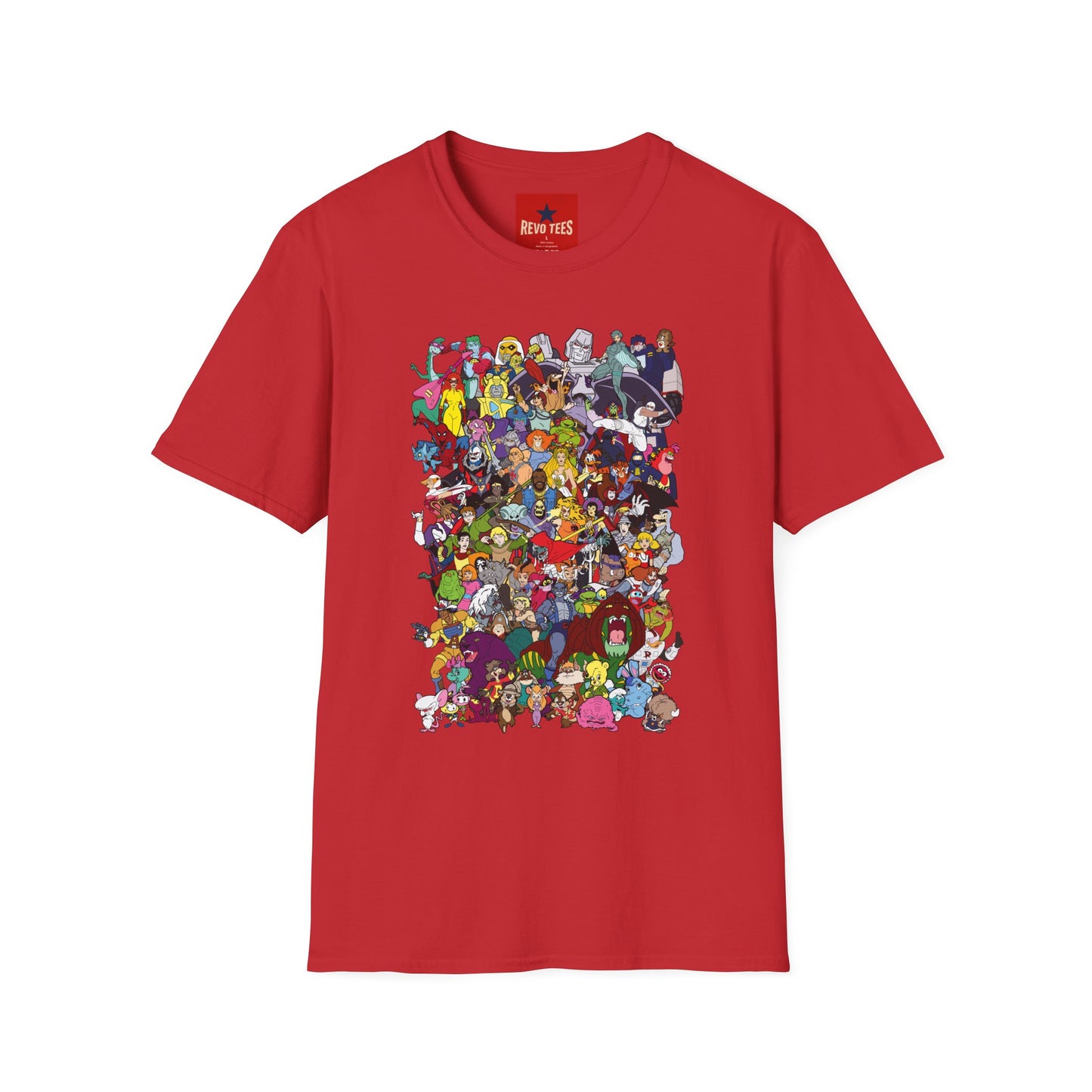 T-Shirt — Colorful Cartoon Characters Collage Graphic Tee