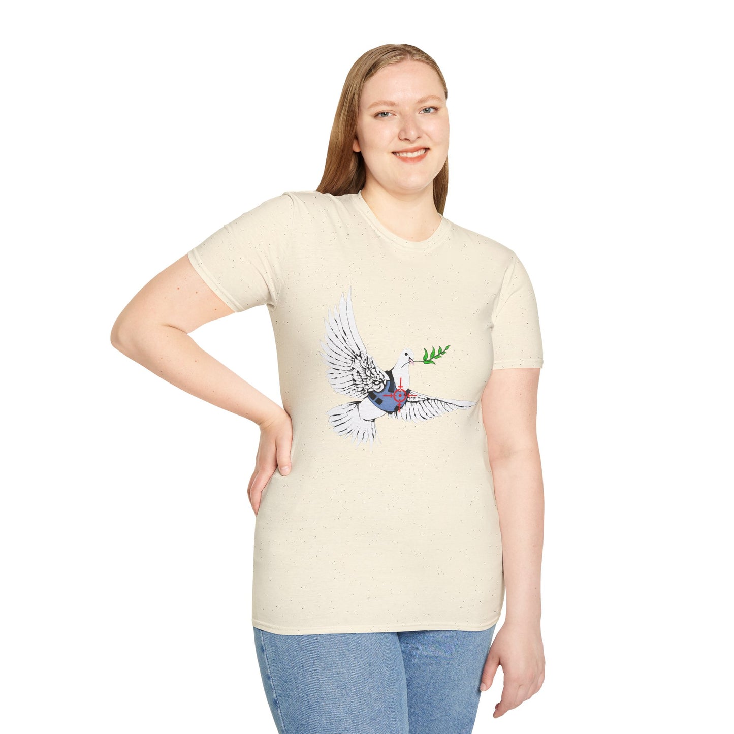 Banksy's Dove of Peace T‑Shirt — Flying Dove with Olive Branch & Earth Heart Graphic