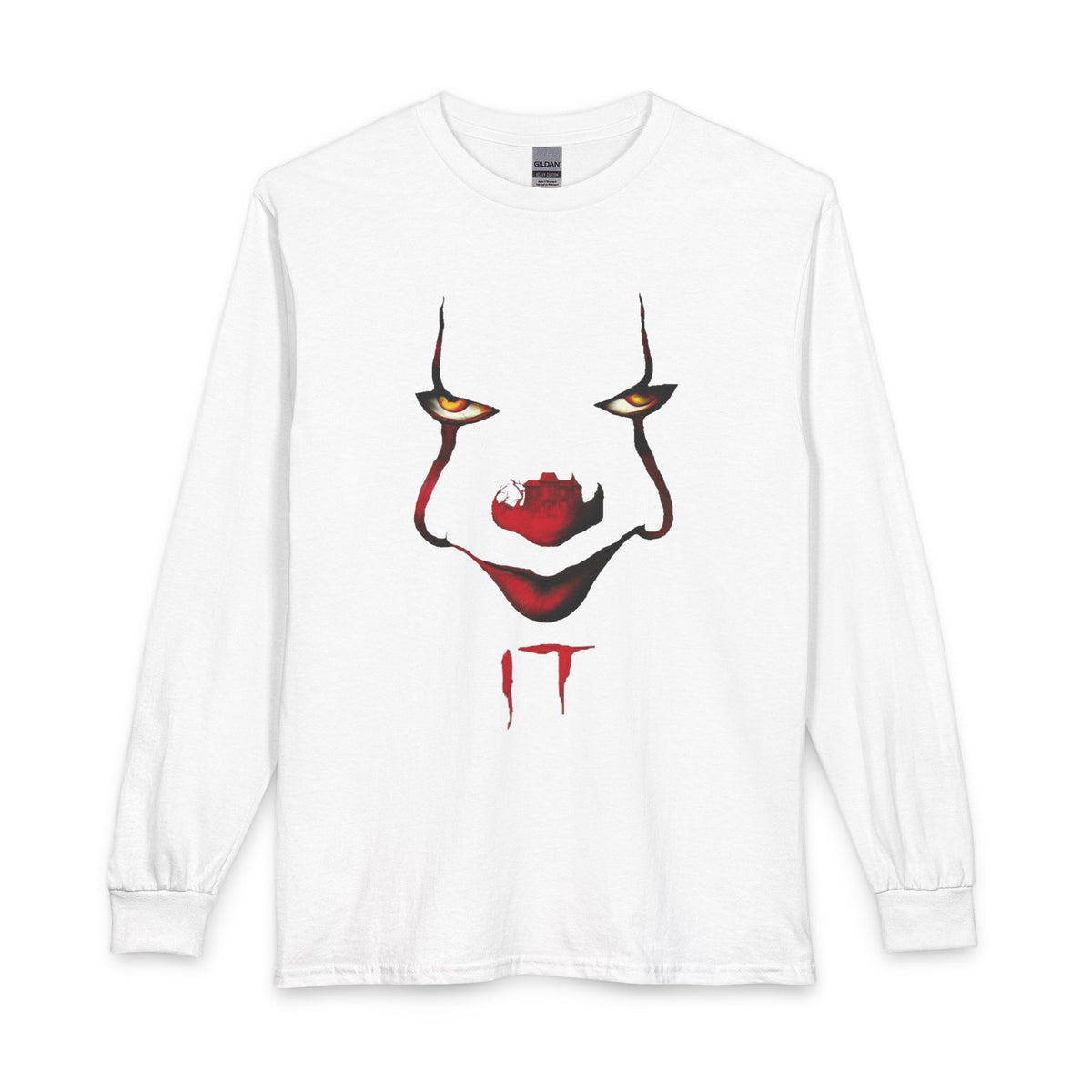 Horror Clown Face Long Sleeve Tee – 'IT' Pennywise Minimalist Graphic