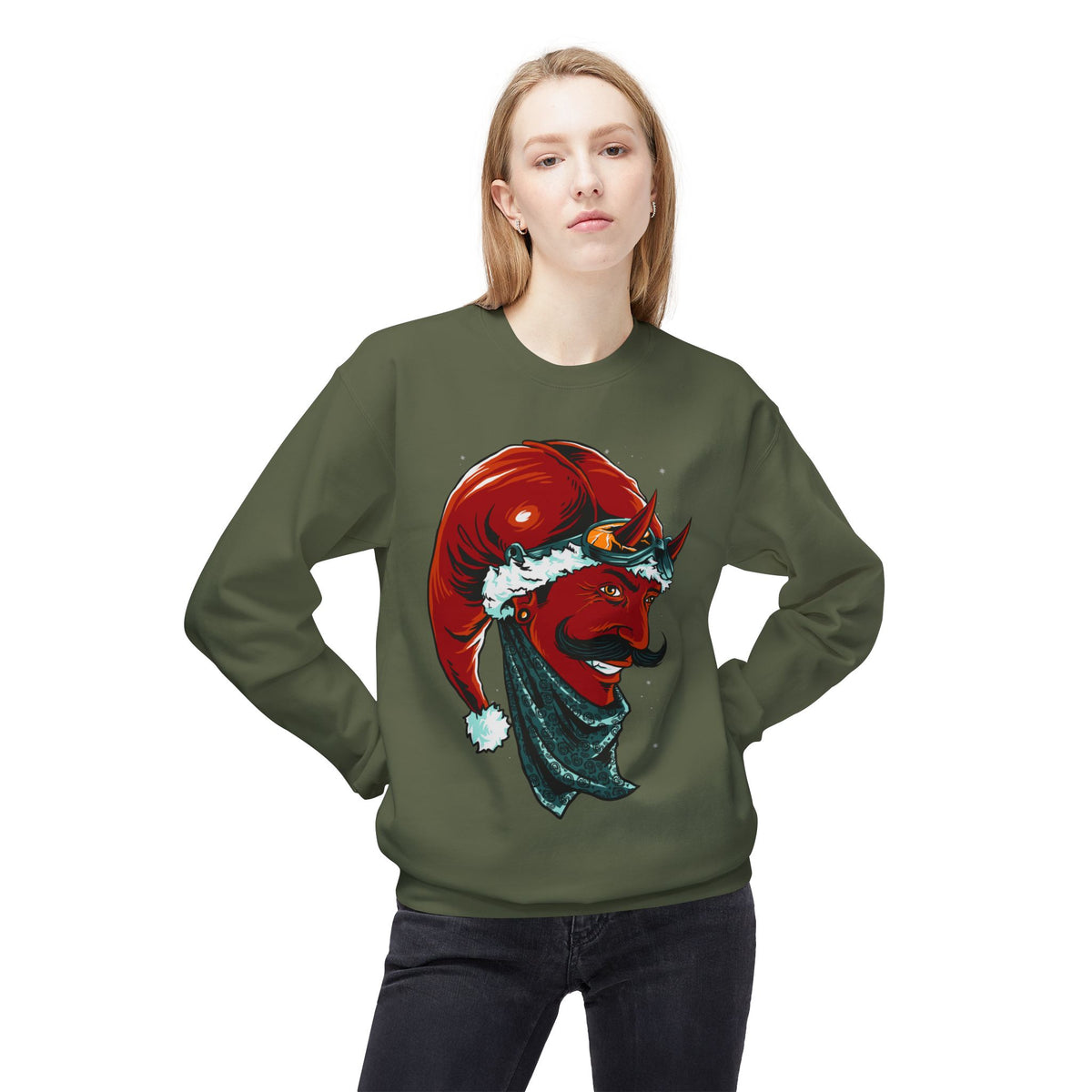 Devil Santa — Vintage Holiday Demon Graphic Crewneck Sweatshirt