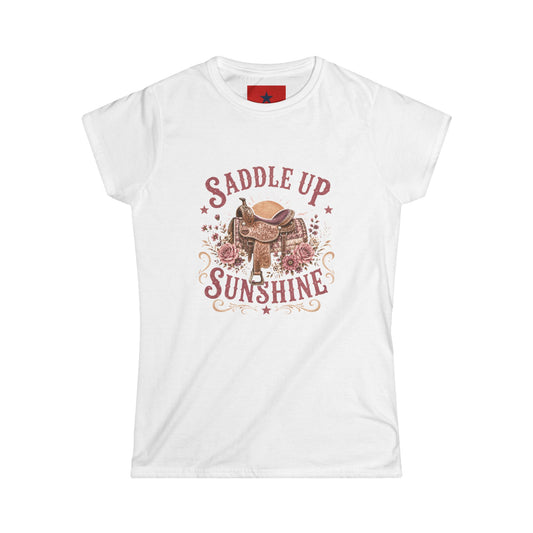 Saddle Up Sunshine Women's Tee — Cowgirl Saddle Graphic Tee