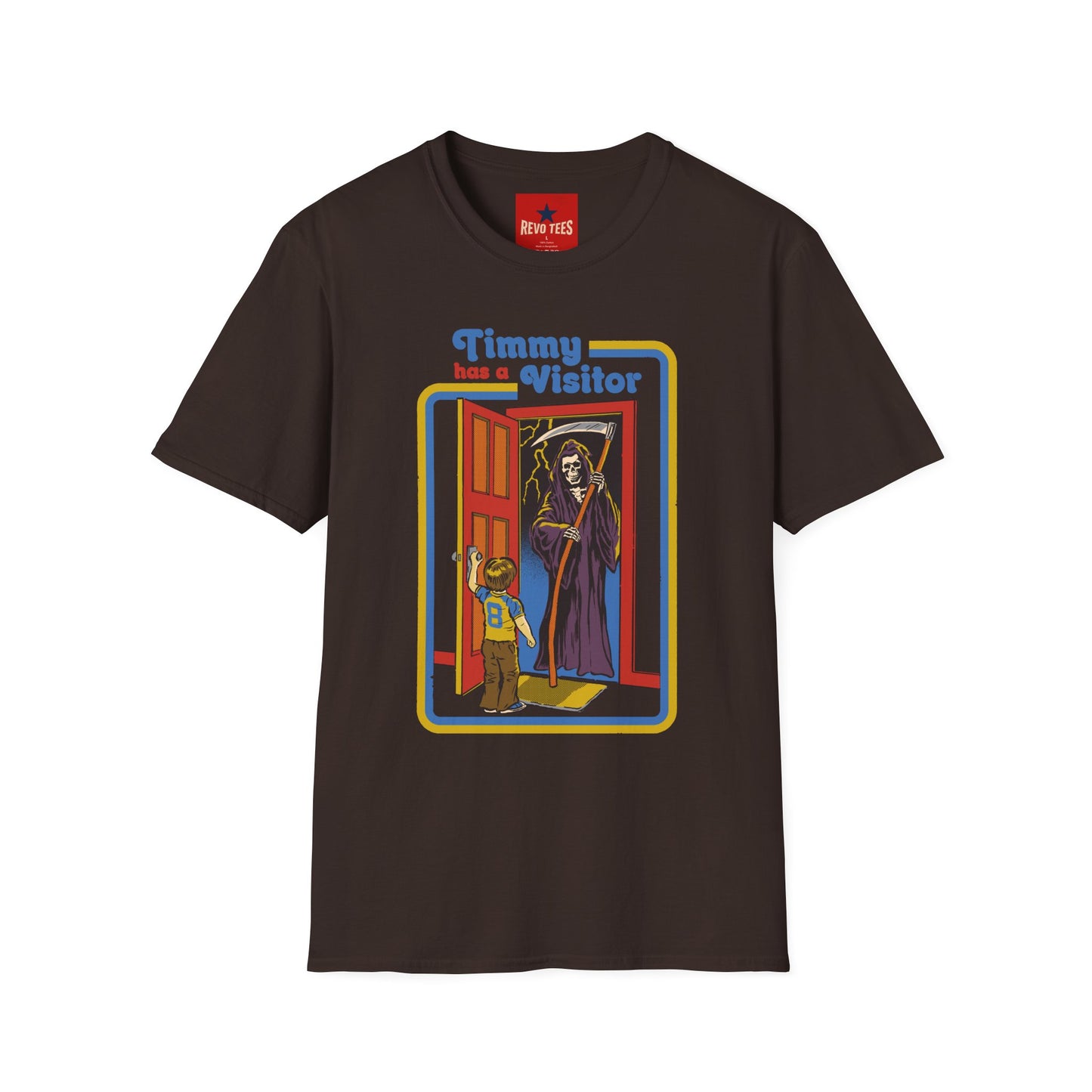 T-Shirt — “Timmy Has a Visitor” Retro Horror Graphic Tee