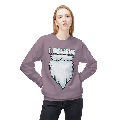 "I Believe" Santa Beard Holiday Crewneck Sweatshirt