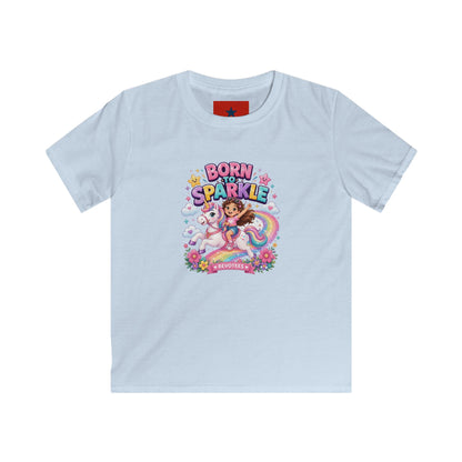 Kids Tee — "Born to Sparkle" Rainbow Unicorn Girl Shirt