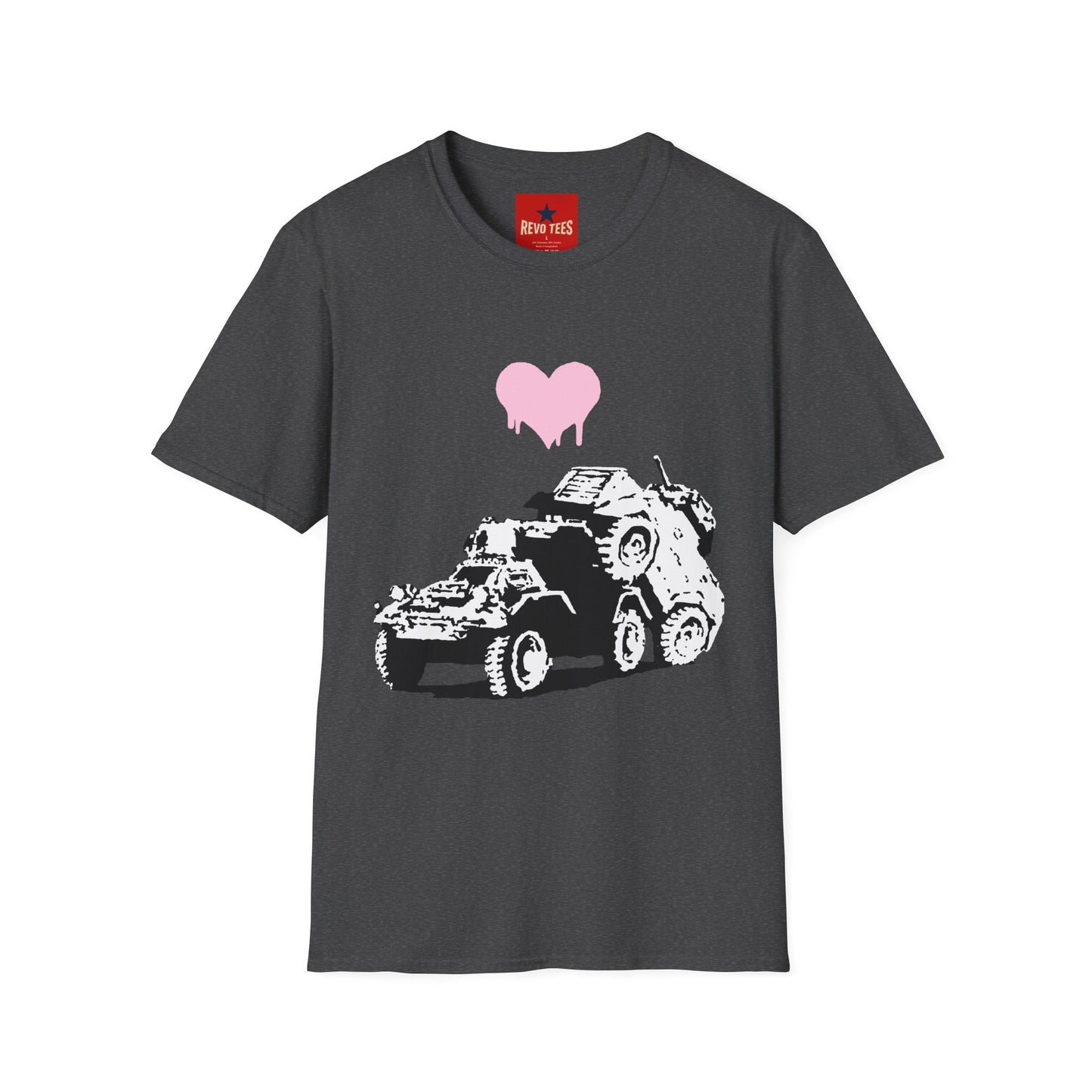 Banksy T-Shirt — Pink Drip Heart with Tank Graffiti Tee