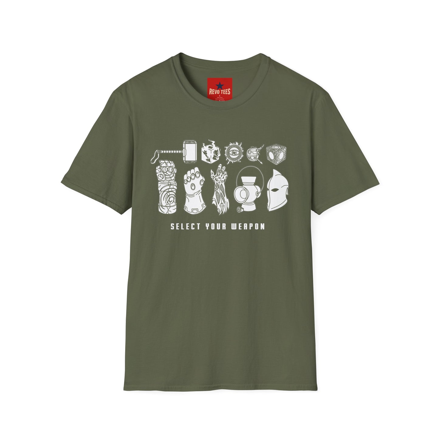 Graphic T-Shirt — "Select Your Weapon" Gamer/Pop Culture Icons Tee