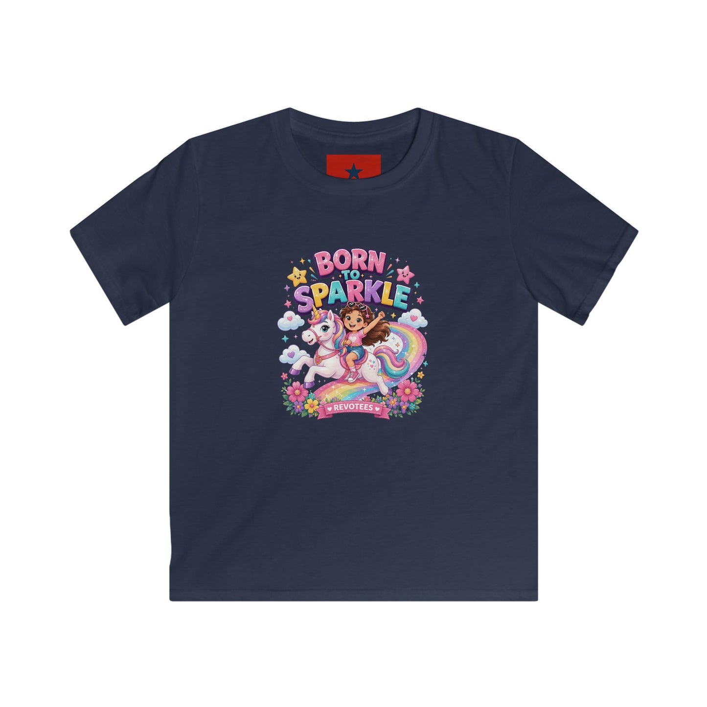 Kids Tee — "Born to Sparkle" Rainbow Unicorn Girl Shirt
