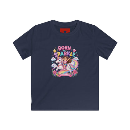 Kids Tee — "Born to Sparkle" Rainbow Unicorn Girl Shirt