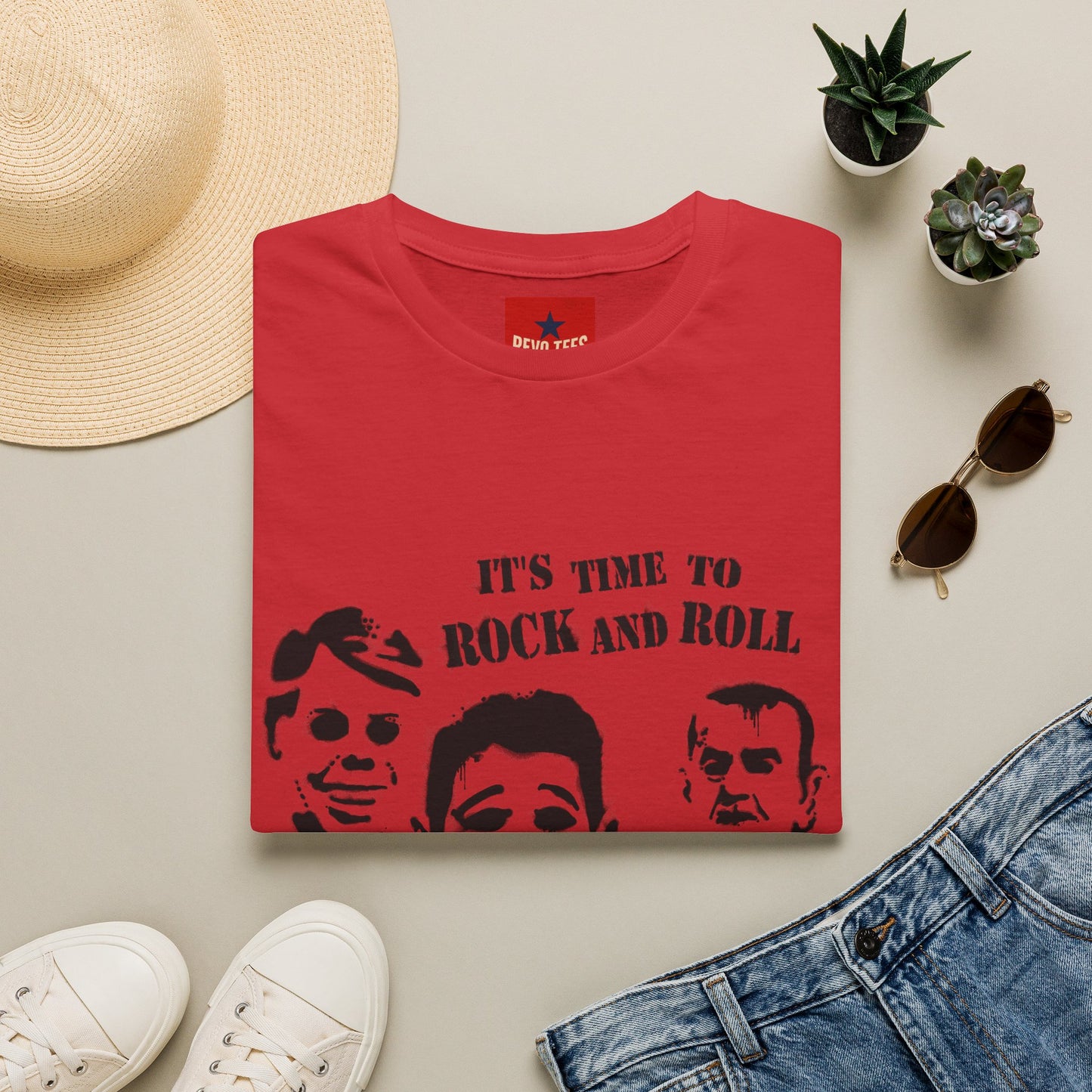 Rock and Roll Faces T-Shirt — "It's Time to Rock and Roll" Retro Band Tee