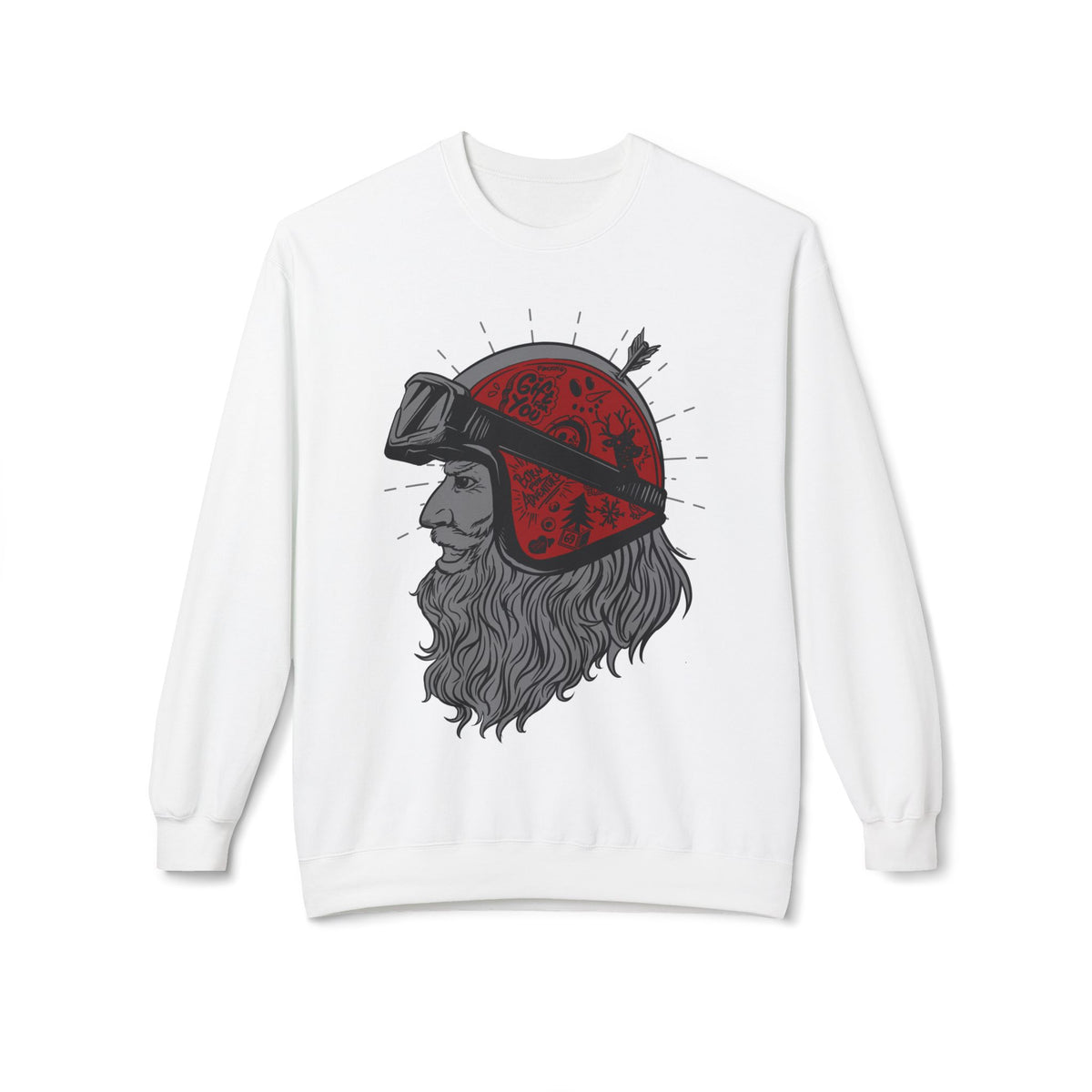 Santa the Bearded Rider  – Red Helmet Moto Crewneck Sweatshirt