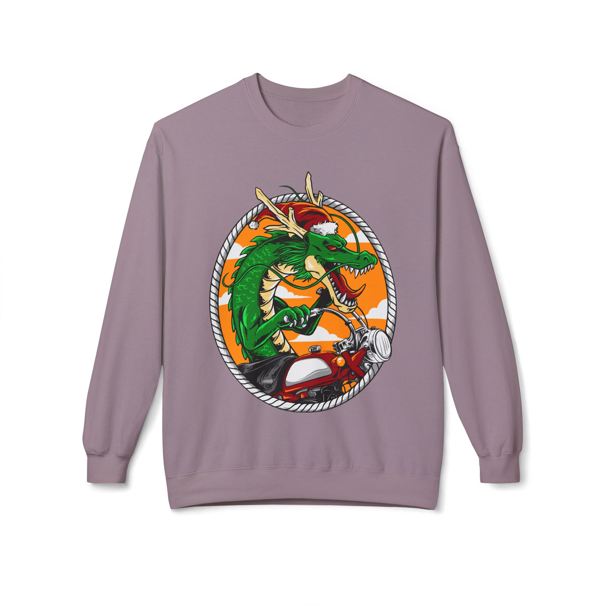 Dragon Santa Riding — Retro Green Dragon Surfing Crewneck Sweatshirt