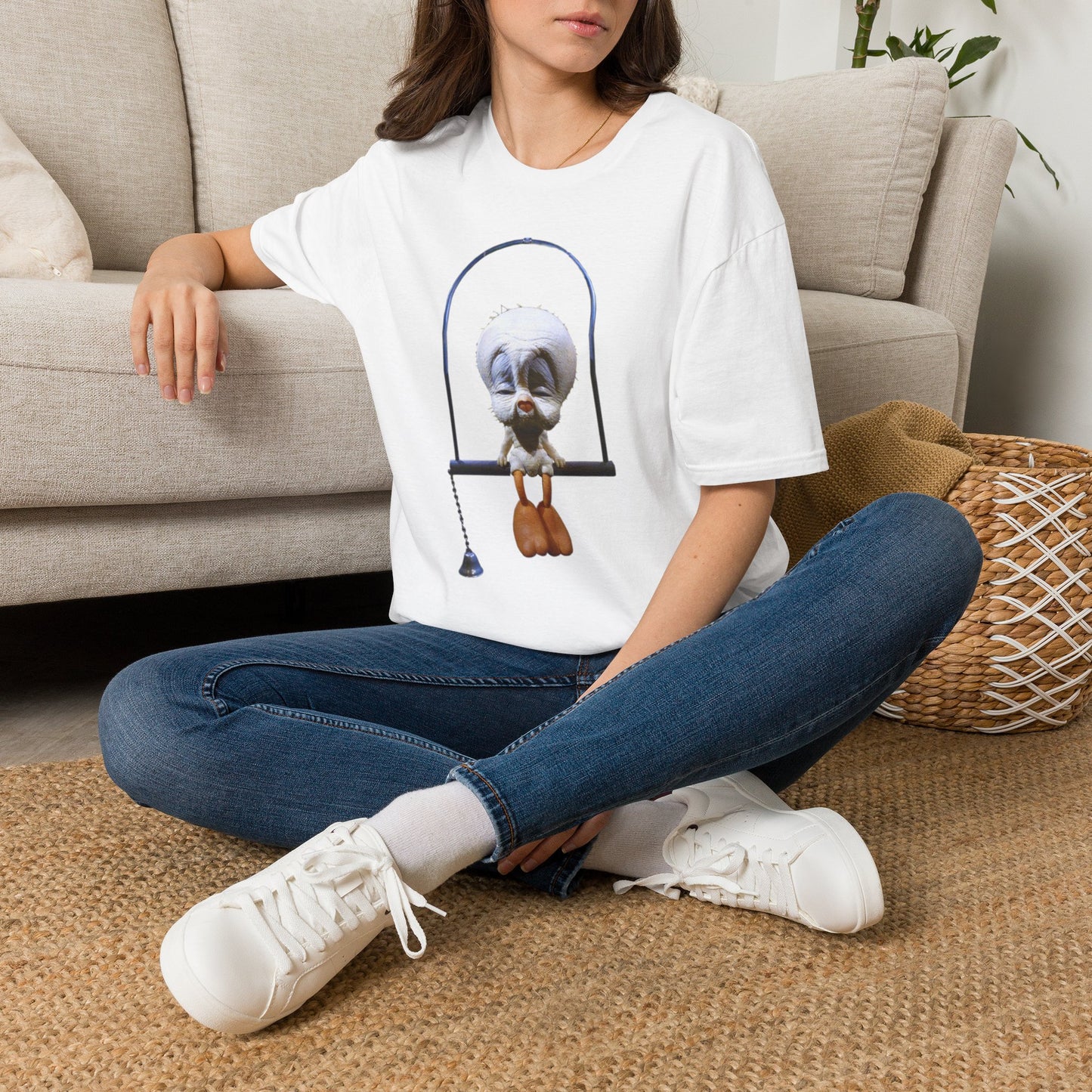 Banky Vintage Bird on Swing T-Shirt — Whimsical Retro Chick Graphic Tee