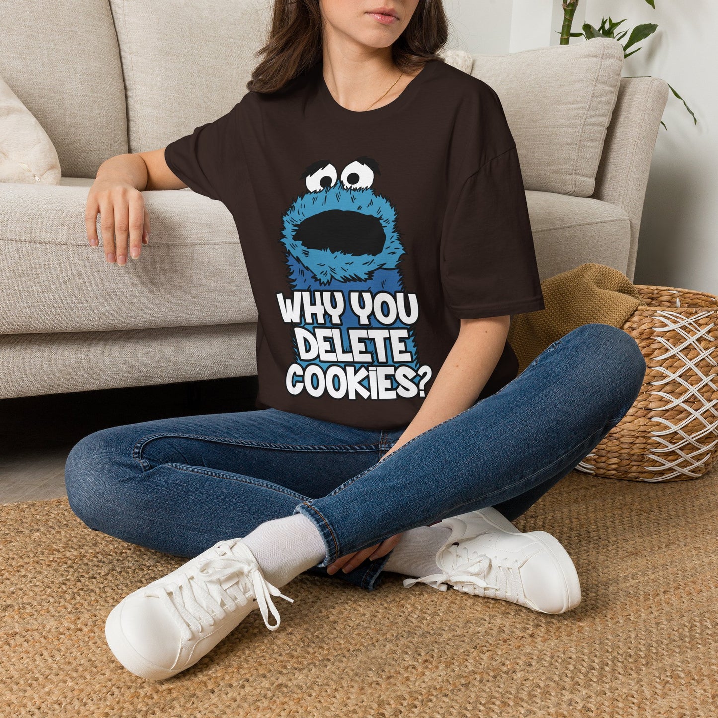Cookie Monster "Why You Delete Cookies?" T-Shirt — Funny Retro Kids TV Graphic Tee