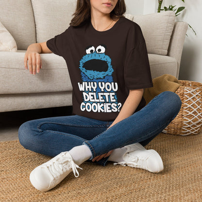 Cookie Monster "Why You Delete Cookies?" T-Shirt — Funny Retro Kids TV Graphic Tee