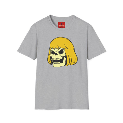 Skull with Blonde Bob T-Shirt — Retro Horror Cartoon Tee