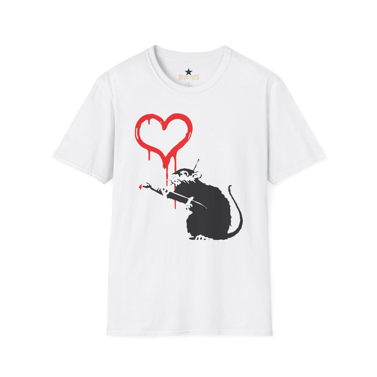 Revotees Banksy Inspired Rat Stencil Dripping Heart Street Art T-Shirt - alternate view 2