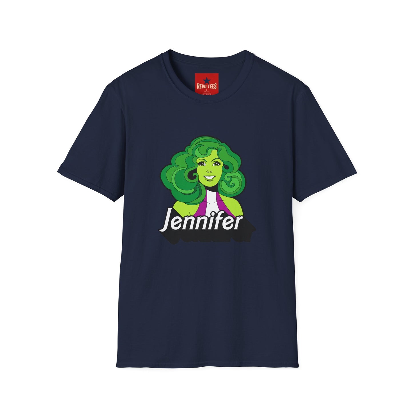 Green Hair Girl T-Shirt — Personalized Name Graphic Tee (e.g., Jennifer)