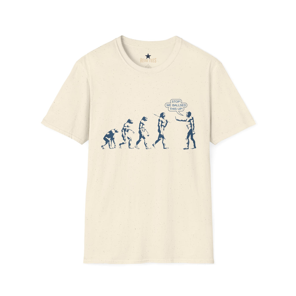Revotees Evolution Funny Stop We Ballsed This Up Evolution Graphic T-Shirt - alternate view 3