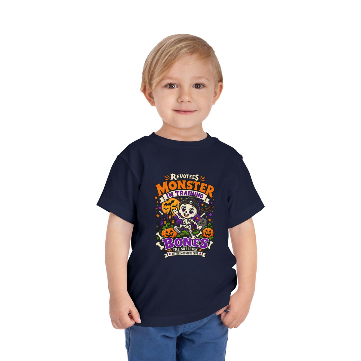 REVOTEES Toddler Tee — "Monster in Training" Cute Skeleton Halloween Shirt