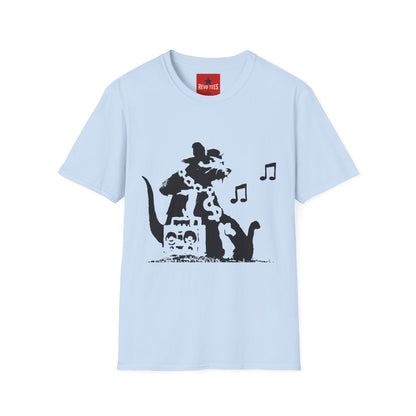 Music Cat T-Shirt — Black Silhouette Singing Rat Graphic Tee