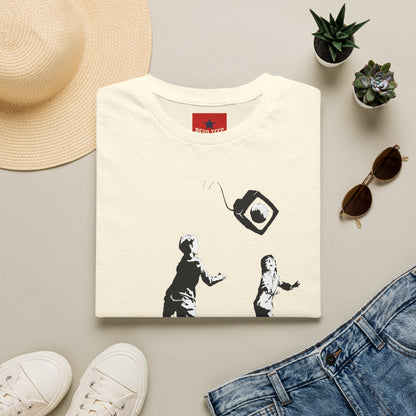 T‑Shirt — Banksy Style Kids Tossing TV Stencil Art Tee