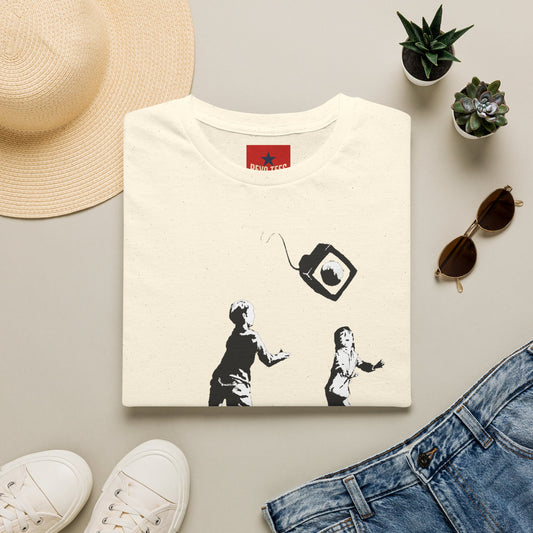 T‑Shirt — Banksy Style Kids Tossing TV Stencil Art Tee