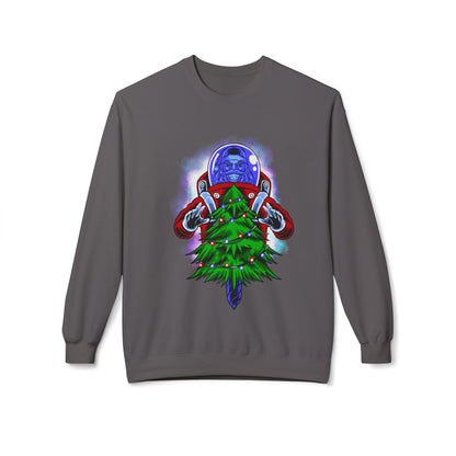 Astronaut Santa Pouncing on a Christmas Tree Crewneck Sweatshirt
